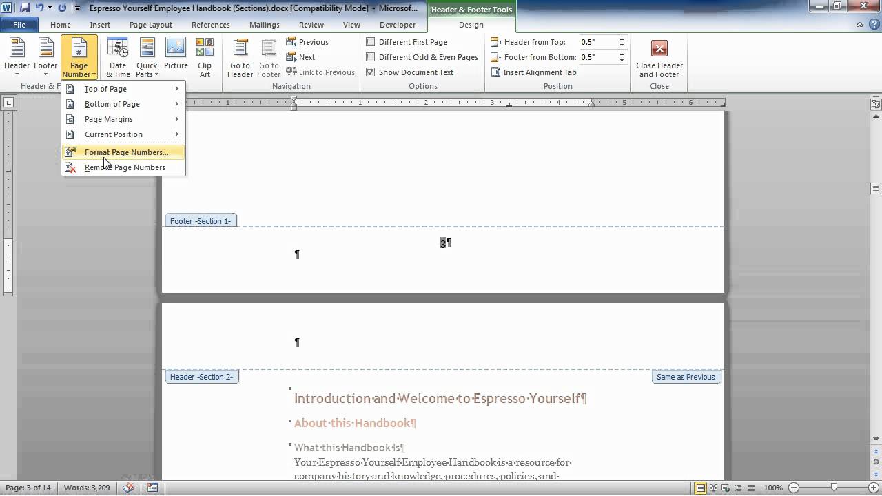 how to show header only on first page in word 2010